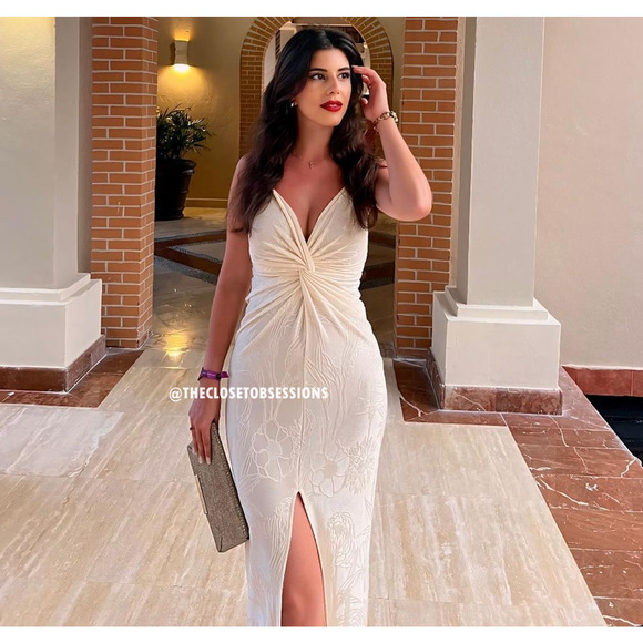 MANGO Blogger Fave Fitted Maxi Dress NWT | Ecru Knot Front - Picture 6 of 16